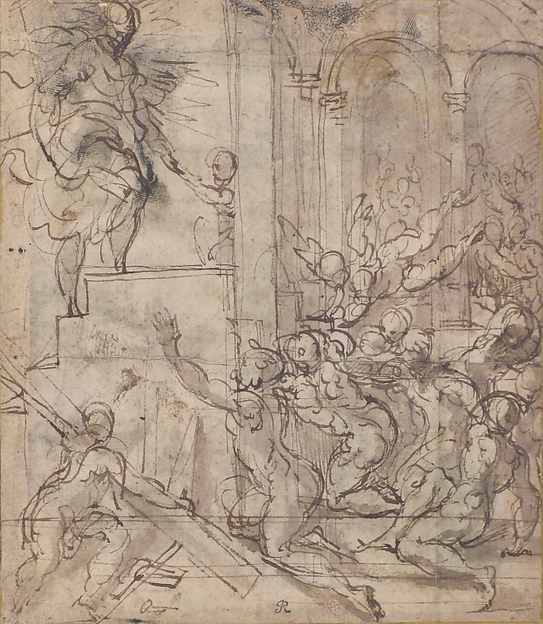 Apparition of Christ (recto); Printed Fragment with Jupiter Enthroned with Eagle, from Caraglio's "Martyrdom of Saint Peter and Saint Paul" (verso) by Parmigianino (Girolamo Francesco Maria Mazzola)